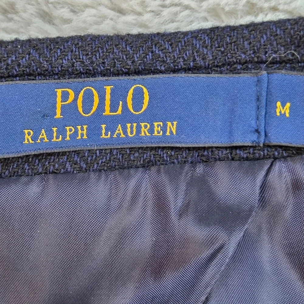 Polo Ralph Lauren Wool Blend Blazer Mens M Herringbone 3-Button Sport Coat Navy‎